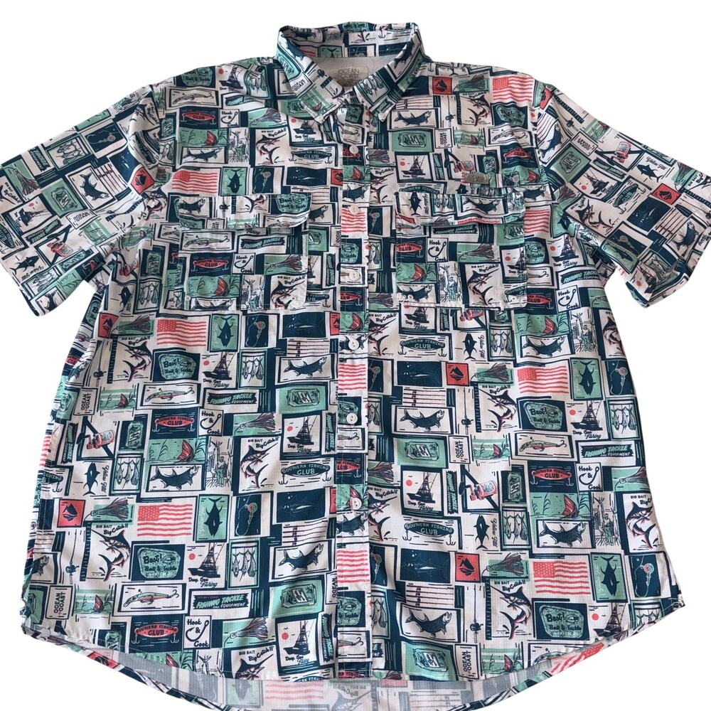 Ocean Coast Men's XL Fishing Button Up Shirt All Over Nautica Print‎ - Picture 2 of 10